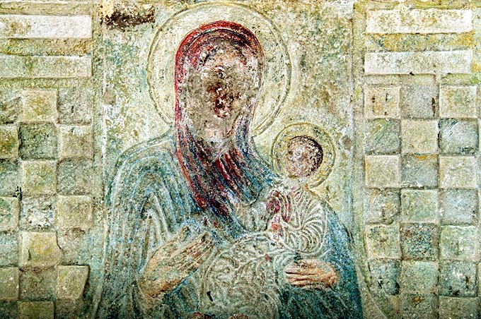 Sudak district. Sudak. Genuazskaya (Genoa) Fortress. Fresco from Church with arcade. XIV